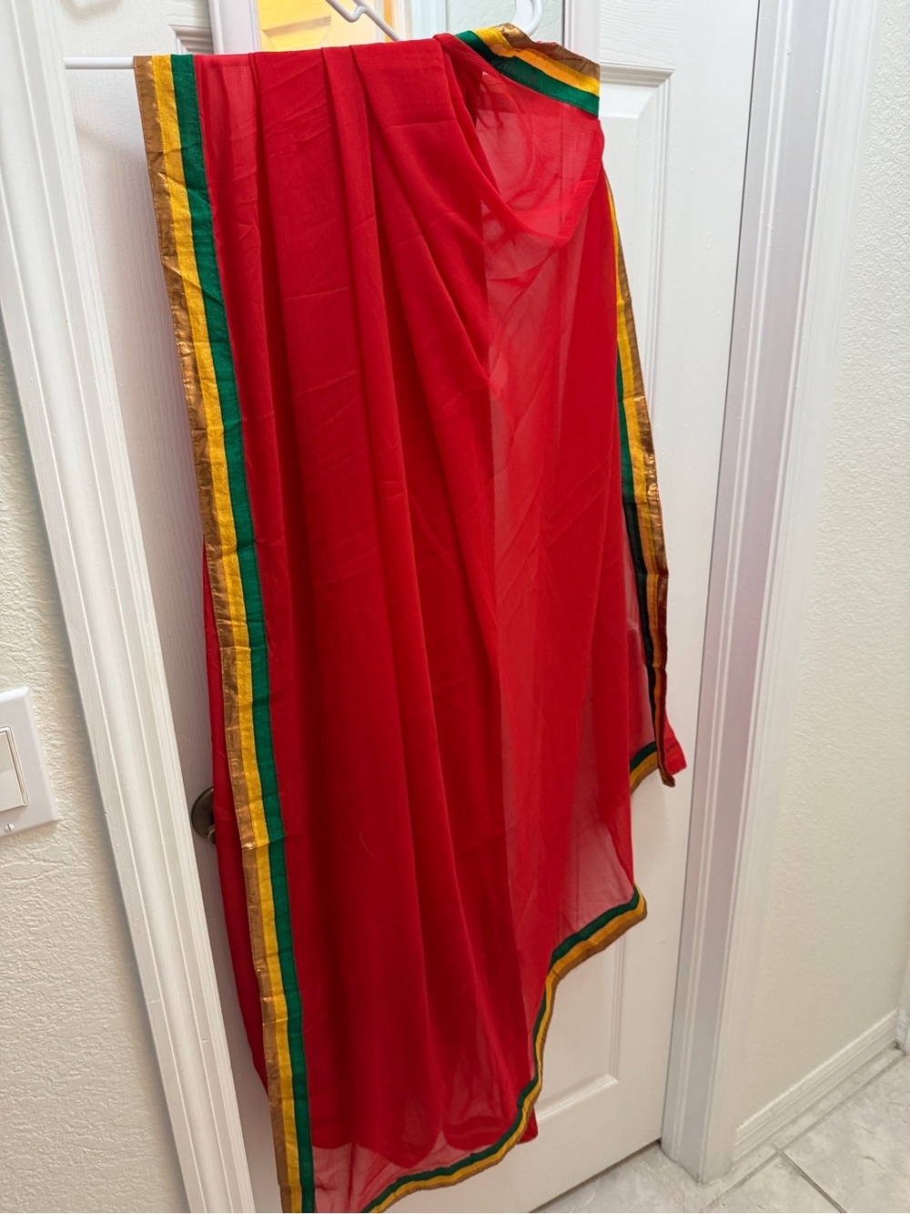 Red Women's Skirt with Green and Gold Trim
